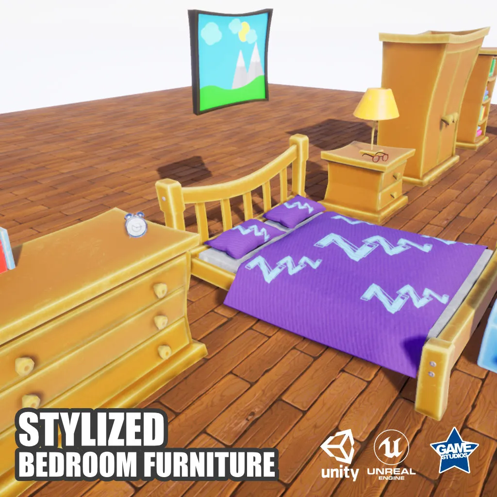 Stylized Bedroom Furniture Pack for UE4